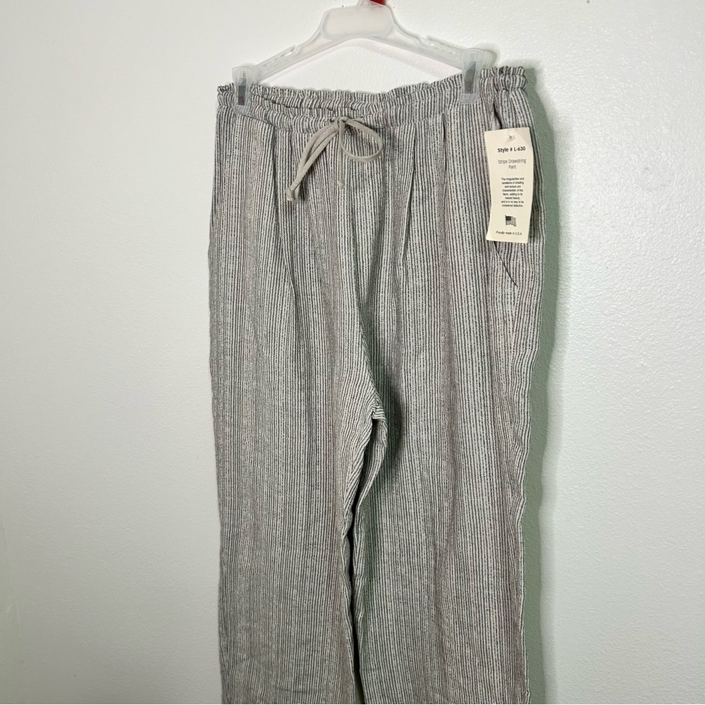 NWT KD Spring linen cotton blend draw string striped pants - Picture 2 of 6